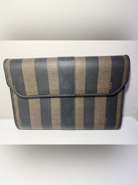 Fendi Handbags - Fendi Penguin Striped Clutch in Brown and Black. With COA